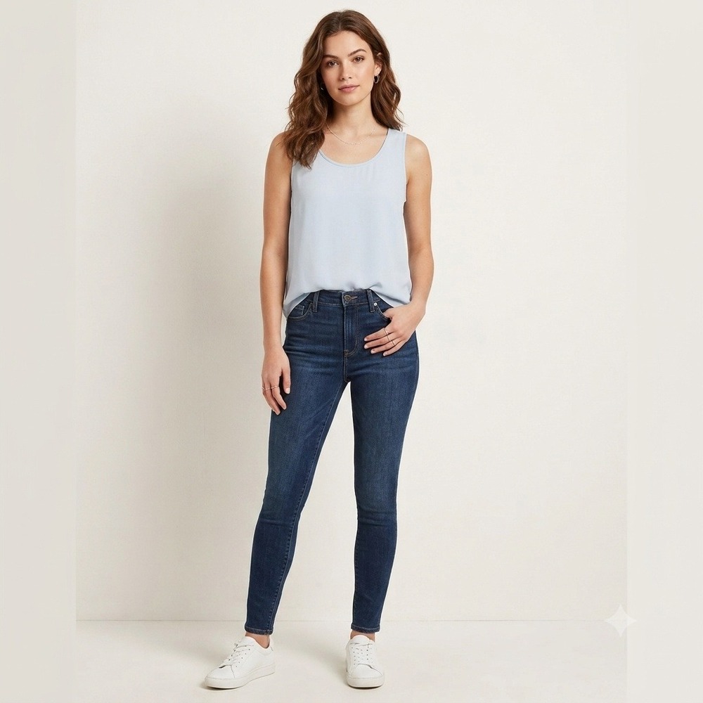 Banana Republic Picot Trim Tank Top Sleeveless Scoop Neck Light Blue XXS Petite